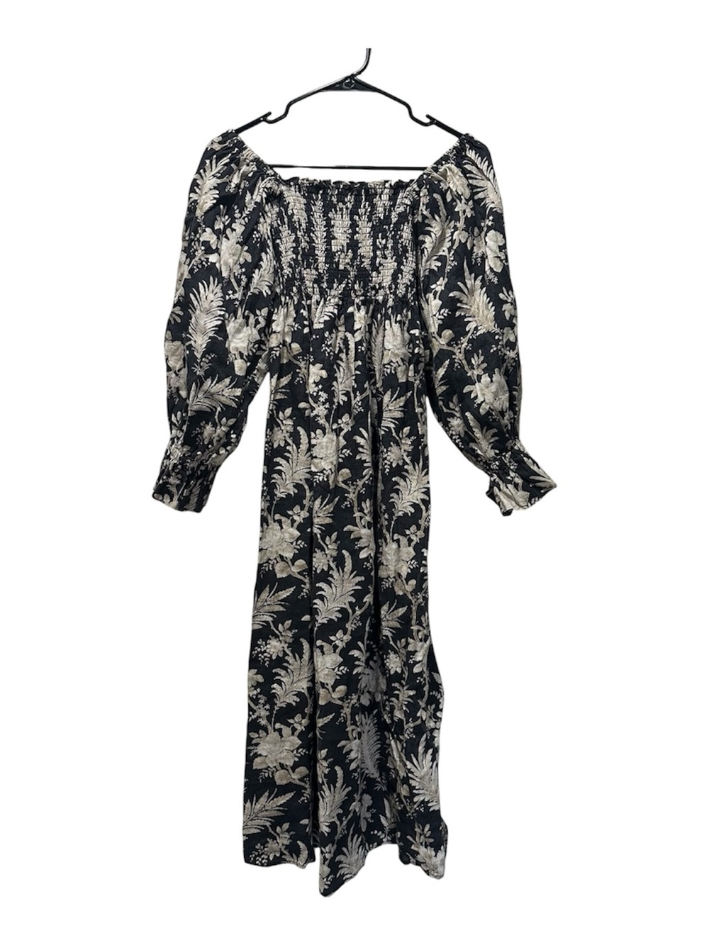 Tuckernuck 100% Linen Floral Long-Sleeve Midi Dress Boho Cottagecore EUC Size M